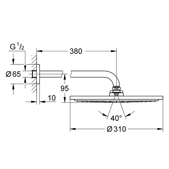 Grohe Kopfbrausen-Set Rainshower Cosmopolitan 310Durchmesser: 31 cm, 9,5 l/min bei 3 bar, Wandmontage, Chrom Front View