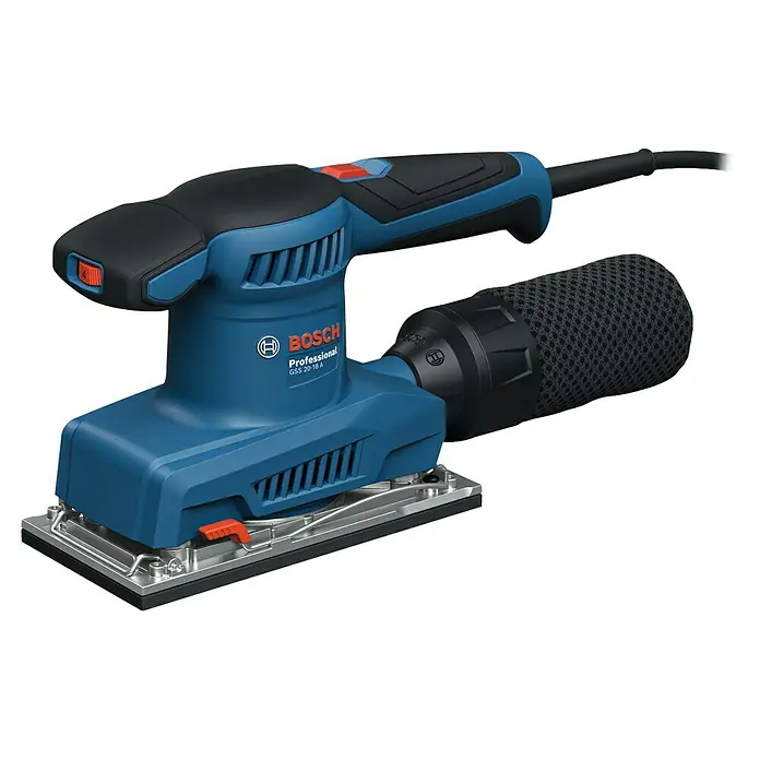 Bosch Professional Elektro-Schwingschleifer GSS 20-18 A -  - Der blaue Bosch GSS 20-18 A Akku-Exzenterschleifer mit Staubbeutel für professionelle Schleifarbeiten in Werkstätten und Baustellen.