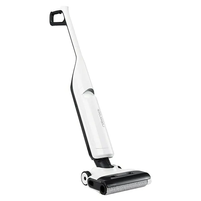 Roborock Akku-Nass-Trockensauger Flexi Lite - Saugkraft: 17.000 Pa, Akkulaufzeit: 40 min, Wassertankvolumen: 0,62 l - Das Bild zeigt einen Roborock Nass-Trockensauger in Weiß und Schwarz, der für die Reinigung von Hartböden entwickelt wurde.