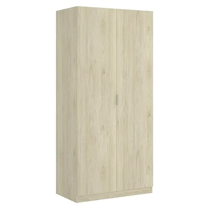 Dekit Armario para ropa Essen - L x An x Al: 52 x 81 x 184 cm, Natural - Un armario de madera clara con dos puertas y un diseño sencillo, ideal para dormitorios o pasillos y que ofrece un amplio espacio de almacenamiento.