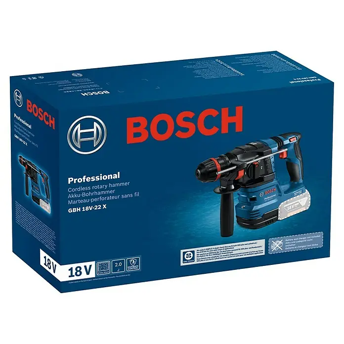 Bosch Professional AMPShare 18V Akku-Bohrhammer GBH 18V-22X - 18 V, Ohne Akku, 2 J - Bosch GBH 18V-22 X Akku-Bohrhammer in blauer Verpackung. Leistungsstark, für professionelle Anwendungen.
