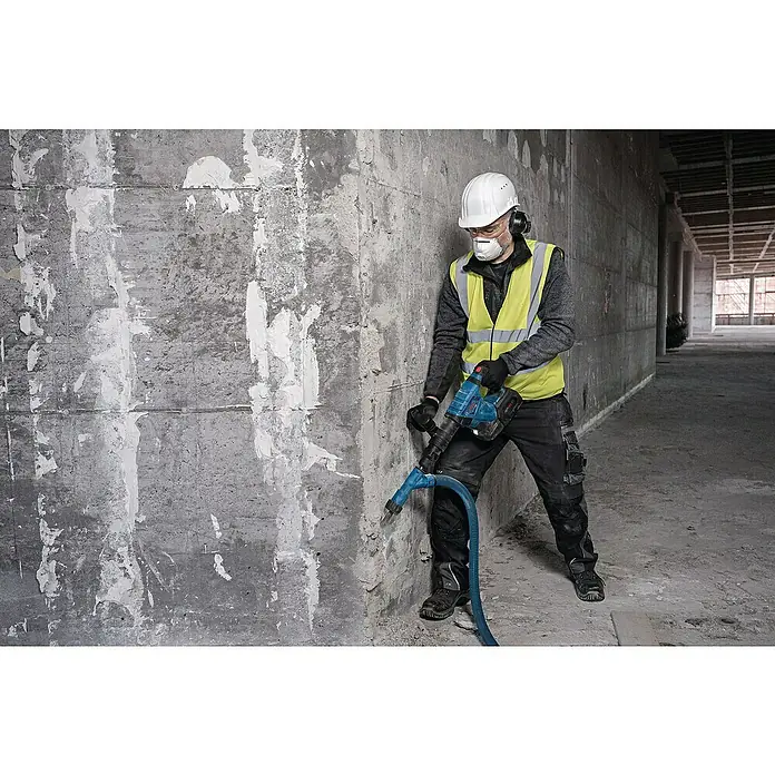Bosch Professional AMPShare 18V Akku-Schlaghammer GSH 18V-5 - 18 V, Ohne Akku, 8,5 J - Bauarbeiter mit Bosch Abbruchhammer bei der Arbeit, mit Helm, Schutzbrille und Warnweste.