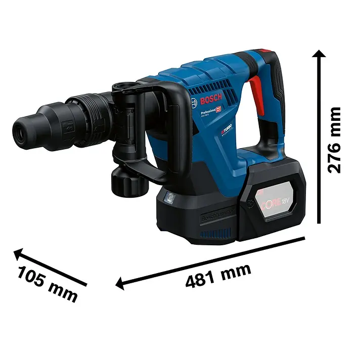 Bosch Professional AMPShare 18V Akku-Schlaghammer GSH 18V-5 - 18 V, Ohne Akku, 8,5 J - Bosch Professional Akku-Bohrhammer mit Abmessungen. Ein vielseitiges und leistungsstarkes Werkzeug für Profis mit präzisen Angaben zur Größe.