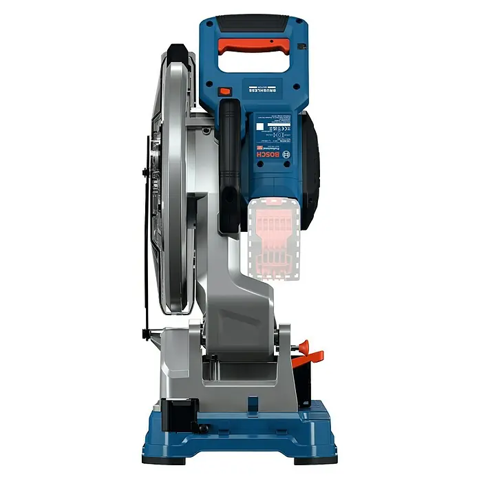Bosch Professional AMPShare 18V Akku-Metalltrennsäge GCD 18V-355 - 18 V, Ohne Akku, 1.300 U/min - Produktansicht der Bosch Akku-Metalltrennsäge mit blauem Gehäuse und silbernem Sägeblatt. Praktisches Werkzeug für den professionellen Einsatz.