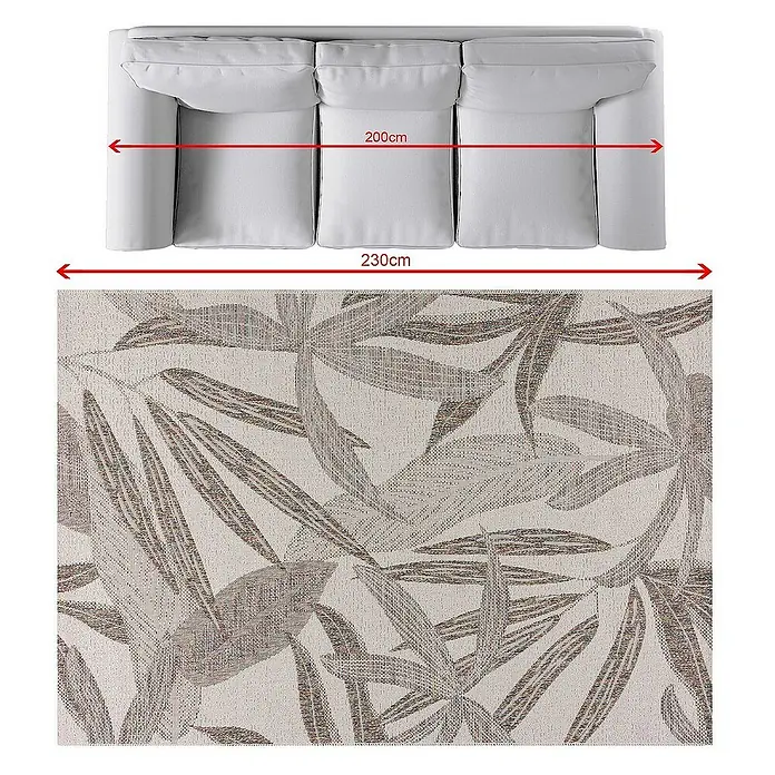 Dekoria Flachgewebeteppich - beige, braun, bunt, 230 x 160 cm - Abbildung eines bequemen, grauen Sofas mit floral gemustertem Stoff für ein stilvolles und entspannendes Wohnambiente.