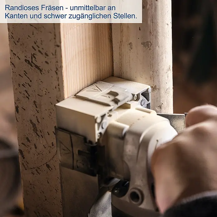 Scheppach Lackfräse LFR720 - 720 W, Frästiefe: 0 mm - 0,3 mm - Randloses Fräsen direkt an Kanten mit einer speziellen Fräsmaschine, ideal für schwer zugängliche Stellen.