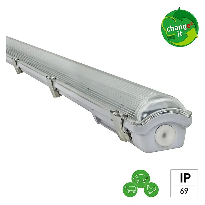 E2 elektro LED-Feuchtraumlichtleiste Classic Power - L x B x H: 158,3 x 7,5 x 5,2 cm, Lichtfarbe: Neutralweiß, 24 W, IP69 - Hier ist eine wasserdichte Langfeldleuchte, ideal für landwirtschaftliche Umgebungen. Sie ist robust und langlebig.