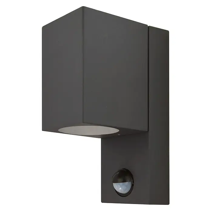 E2 elektro Außenwandleuchte Aster - 15 W, 17 x 7 x 10,4 cm, Anthrazit, IP65 - Moderne, anthrazitfarbene Außenleuchte mit Bewegungsmelder für den Außenbereich. Schlichtes, kubisches Design für stilvolle Beleuchtung.