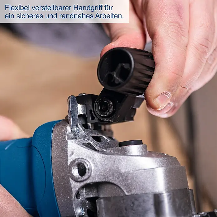Scheppach Elektro-Exzenterschleifer LFR720 - 720 W - Flexibel verstellbarer Handgriff für sicheres Arbeiten. Der Handgriff ist leicht zu verstellen und bietet optimalen Halt.