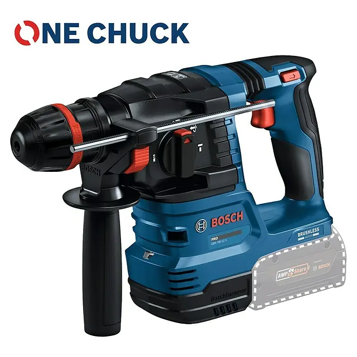 Bosch Professional AMPShare 18V Akku-Bohrhammer GBH 18V-22 X - 18 V, Ohne Akku, 2 J - Abbildung eines Bosch GBH 18V-22 X Akku-Bohrhammers, ein robustes und vielseitiges Werkzeug für Bau- und Renovierungsarbeiten.