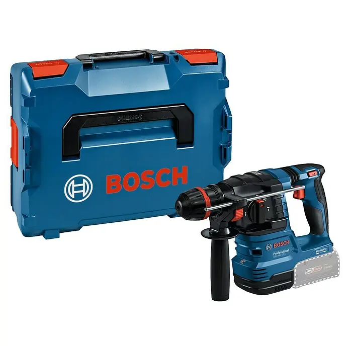 Bosch Professional AMPShare 18V Akku-Bohrhammer GBH 18V-22 X - 18 V, Ohne Akku, 2 J - Ein blaues Bosch GBH 18V-22 X Professional Akku-Bohrhammer Set mit einem passenden Koffer für sicheren Transport und Lagerung.