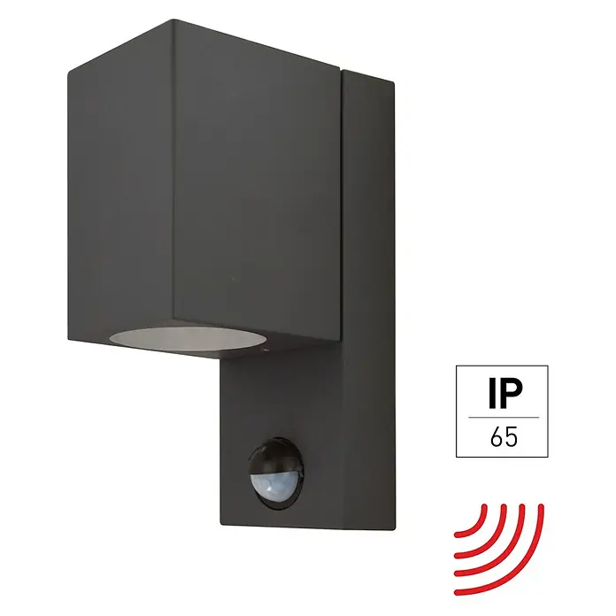 E2 elektro Außenwandleuchte Aster - 15 W, 17 x 7 x 10,4 cm, Anthrazit, IP65 - Moderne, anthrazitfarbene Außenleuchte mit Bewegungsmelder für Wandmontage. Sie bietet effiziente Beleuchtung und erhöhte Sicherheit.