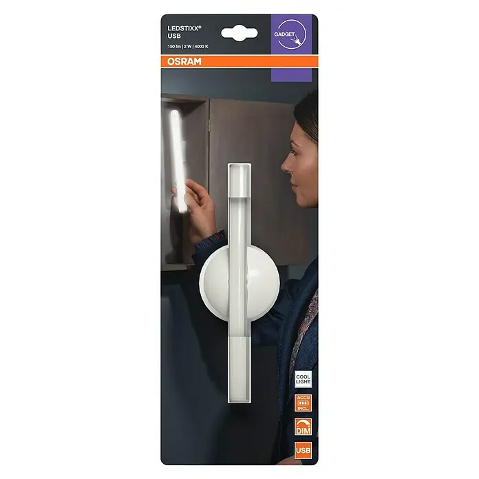 Osram LED-Unterbauleuchte Schrankleuchte LEDStixx - L x B x H: 20,6 x 1,7 x 1,7 cm, Lichtfarbe: Kaltweiß - Das LEDSTIXX® USB-Leuchtmittel von Osram ist ein praktisches Gadget mit 150 lm, 2 W und 4000 K, ideal für den flexiblen Einsatz.