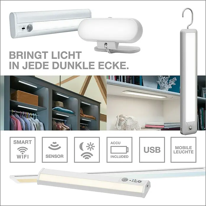 Osram LED-Unterbauleuchte Linear - L x B x H: 50 x 4,9 x 1,8 cm, Lichtfarbe: Tageslichtweiß, 220 V - 240 V - Produktbild von smarten LED-Leuchten für dunkle Ecken, inklusive WiFi, Sensor, Akku, USB und als mobile Leuchte.