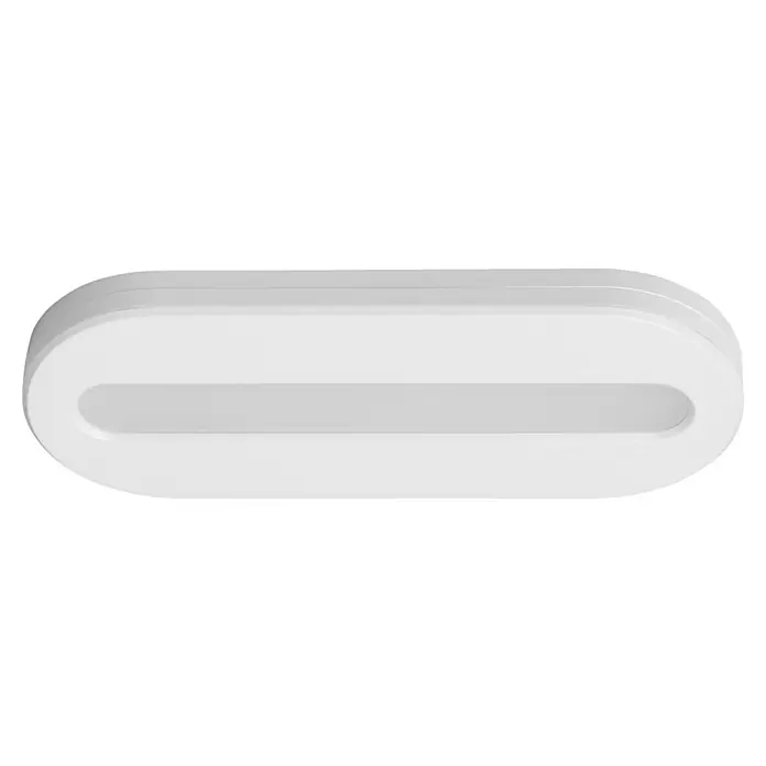 Osram LED-Unterbauleuchte Mobileleuchte Linear LED - L x B x H: 11,6 x 1,1 x 4,7 cm, Lichtfarbe: Kaltweiß - Nahaufnahme einer modernen, weißen, länglichen LED-Wandleuchte mit abgerundeten Kanten, die ein sanftes, diffuses Licht ausstrahlt.