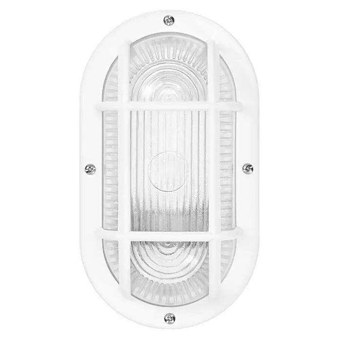 Osram Wand- & Deckenleuchte Bulkhead Essential - L x B x H: 9,8 x 11 x 20,7 cm, Weiß, E27 - Weiße, ovale Außenleuchte mit Schutzgitter und klarem Glas für den Außenbereich, ideal zur Beleuchtung von Hauswänden und Eingängen.