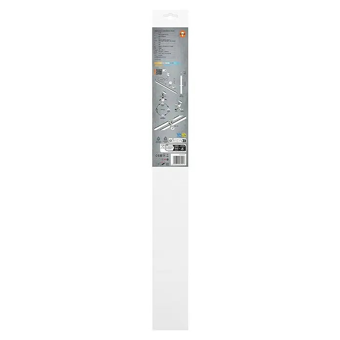 Osram LED-Unterbauleuchte Linear - L x B x H: 55 x 3,6 x 1,8 cm, Lichtfarbe: Tageslichtweiß, 220 V - 240 V - Produktbild des LED-Streifen-Kits mit diversen Installationshinweisen und technischen Details auf der Verpackung abgebildet.