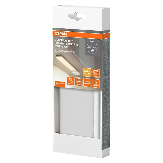 Osram LED-Unterbauleuchte Erweiterung - L x B x H: 17,9 x 8,1 x 2,1 cm, Lichtfarbe: Warmweiß, Weiß - Produktverpackung: OSRAM Unterschrankleuchte Sockelrahmenlose Erweiterung, 300 lm, 3.85 W, 3000 K, funktionelles warmes Licht mit flexibler Montage und 3 Jahren Garantie.