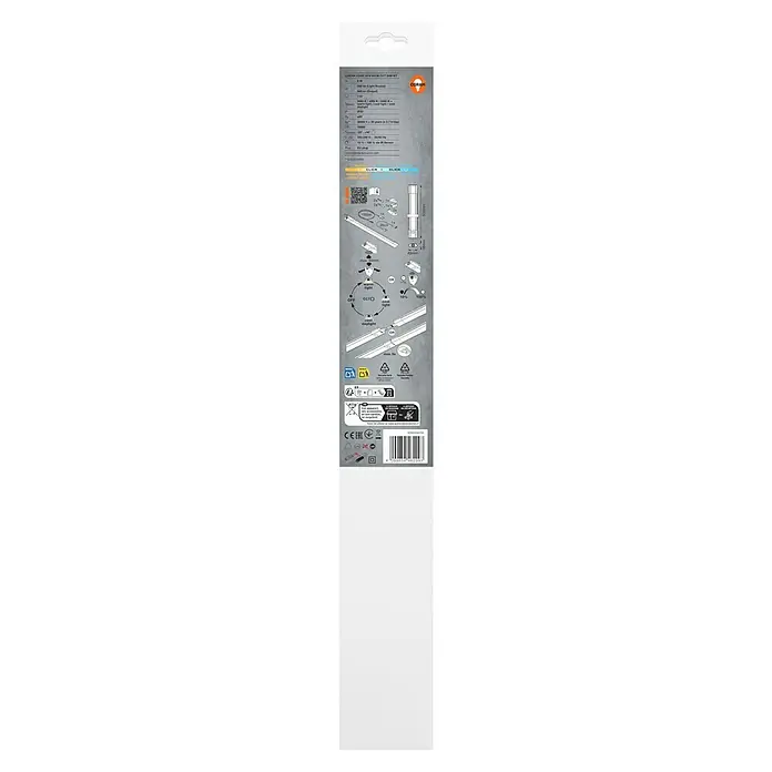 Osram LED-Unterbauleuchte Linear - L x B x H: 50 x 4,9 x 1,8 cm, Lichtfarbe: Tageslichtweiß, 220 V - 240 V - Detailaufnahme der Produktverpackung der Osram Linear Edge 50cm CCT DIM WT Leuchte, die Produktdetails und Montageanleitung zeigt.