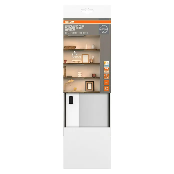 Osram LED-Unterbauleuchte - L x B x H: 30 x 10 x 0,8 cm, Lichtfarbe: Tageslichtweiß, 220 V - 240 V - Das OSRAM Unterbauleuchten-Panel FRAMELESS SENSOR 300X100MM, 250 lm, 5 W mit Funktionssensor für einfache Bedienung.