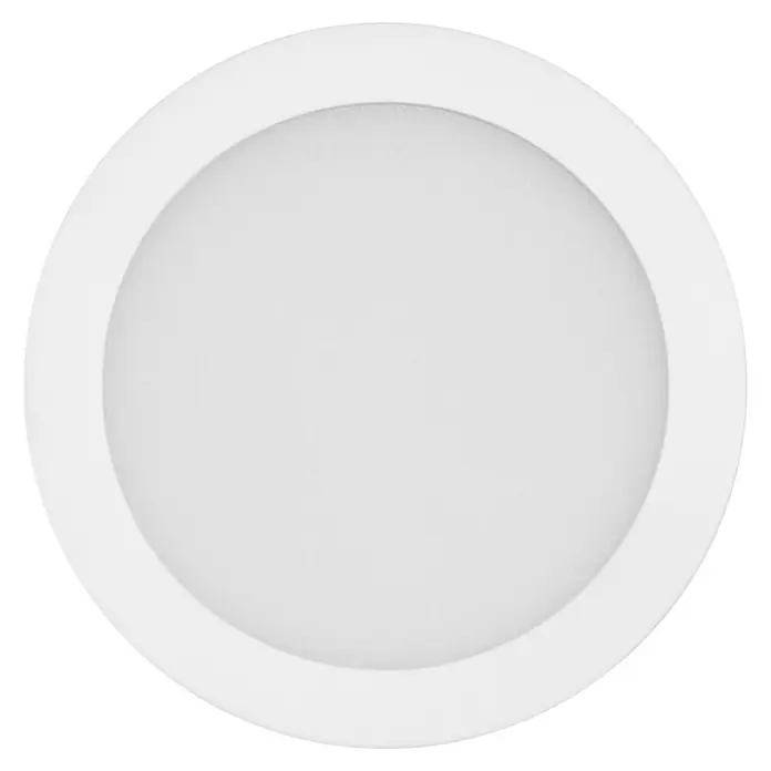 Osram LED-Unterbauleuchte Flexus - Lichtfarbe: Warmweiß, 220 V - 240 V - Nahaufnahme einer runden, weißen LED-Deckenleuchte mit schlichtem Design für moderne Innenräume.