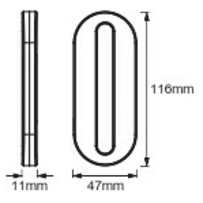Osram LED-Unterbauleuchte Mobileleuchte Linear LED - L x B x H: 11,6 x 1,1 x 4,7 cm, Lichtfarbe: Kaltweiß - Abbildung eines länglichen Türgriffs mit den Maßen 116mm x 47mm und einer Dicke von 11mm.