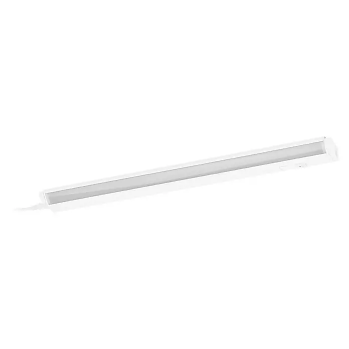 Osram LED-Unterbauleuchte Linear - L x B x H: 55,7 x 6 x 2,4 cm, Lichtfarbe: Tageslichtweiß, 220 V - 240 V, Weiß - Diese Aufnahme zeigt eine schlanke LED-Leuchte, die sich ideal für moderne Büros oder Wohnräume eignet. Das Licht ist hell und gleichmäßig verteilt.