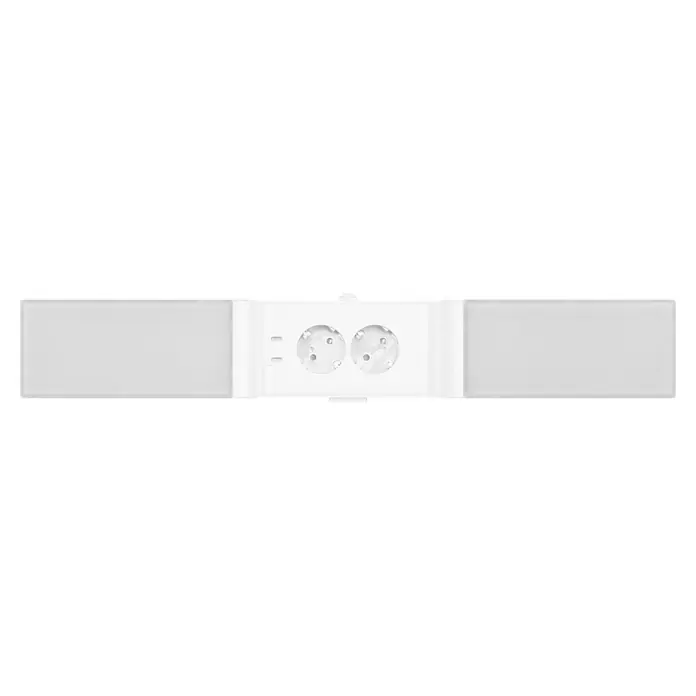 Osram LED-Unterbauleuchte mit Steckdose - L x B x H: 54,8 x 8,1 x 4,1 cm, Lichtfarbe: Warmweiß, 220 V - 240 V, Weiß - Nahaufnahme einer weißen Doppel-LED-Wandleuchte mit schlankem, modernem Design für den Innenbereich. Ideal zur Beleuchtung von Fluren.