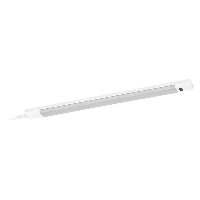 Osram LED-Unterbauleuchte Linear - L x B x H: 50 x 4,9 x 1,8 cm, Lichtfarbe: Tageslichtweiß, 220 V - 240 V - Nahaufnahme einer modernen, weißen LED-Leuchtstofflampe, die sich ideal für Büros oder Wohnräume eignet und für eine gleichmäßige Ausleuchtung sorgt.