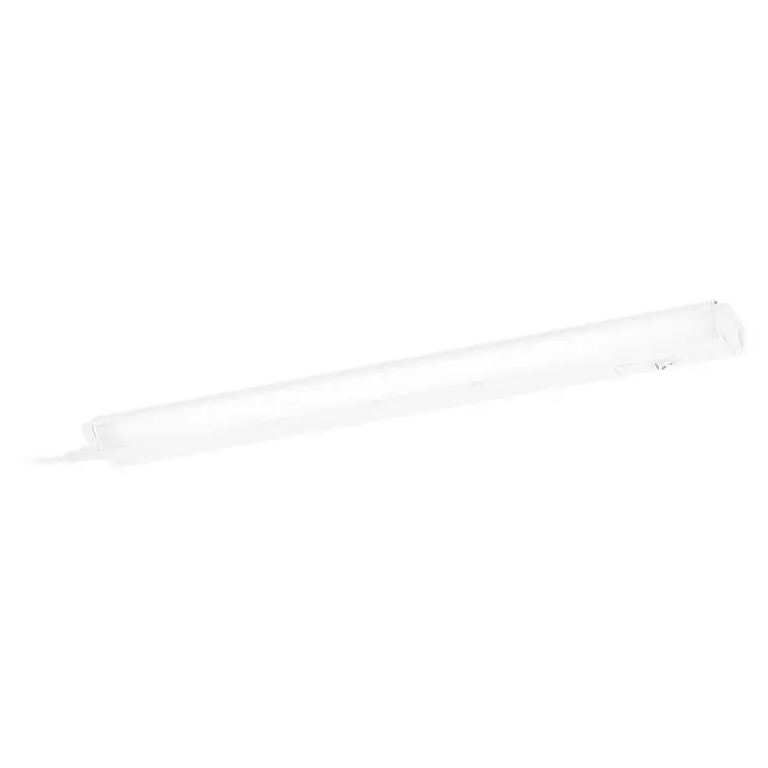 Osram LED-Unterbauleuchte Linear - L x B x H: 55,7 x 6 x 2,4 cm, Lichtfarbe: Tageslichtweiß, 220 V - 240 V, Weiß - Aufnahme einer LED-Röhrenleuchte mit neutralem Farbton, ideal für Büro- und Arbeitsbereiche mit klarem, gleichmäßigem Licht.