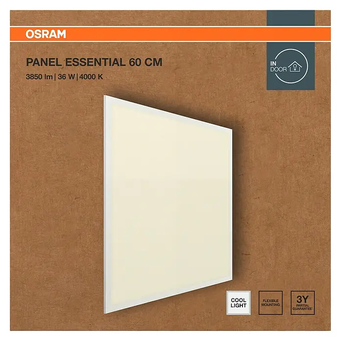 Osram LED-Panel Essential - 36 W, L x B x H: 59,6 x 59,6 x 3,5 cm, Weiß, Kaltweiß - Produktbild: OSRAM LED-Panel Essential 60 cm, ideal für Innenräume, mit 3 Jahren Garantie und flexibler Montage.