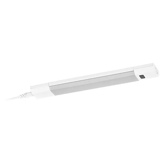 Osram LED-Unterbauleuchte Linear - L x B x H: 30 x 4,9 x 1,8 cm, Lichtfarbe: Warmweiß, 220 V - 240 V - Nahaufnahme einer LED-Leuchtstoffröhre mit weißem Gehäuse, die eine moderne und energieeffiziente Beleuchtungslösung darstellt.