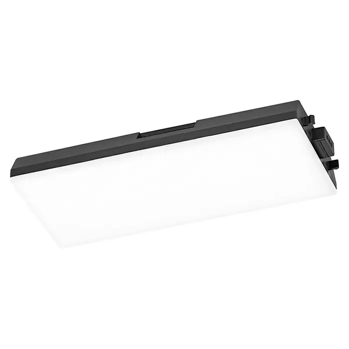 Osram LED-Unterbauleuchte Erweiterung - L x B x H: 17,9 x 8,1 x 2,1 cm, Lichtfarbe: Warmweiß, Schwarz - Nahaufnahme einer modernen, quadratischen Deckenleuchte mit einem schlanken, schwarzen Rahmen und einer hellen, weißen Lichtfläche.