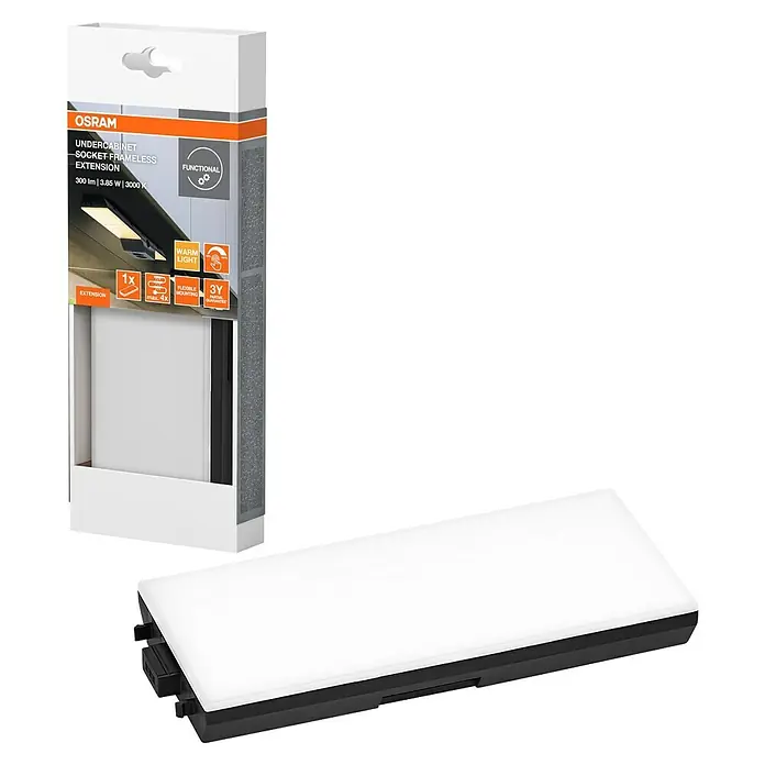 Osram LED-Unterbauleuchte Erweiterung - L x B x H: 17,9 x 8,1 x 2,1 cm, Lichtfarbe: Warmweiß, Schwarz - Produktfoto: OSRAM Unterbauleuchte, steckdosenlose Erweiterung mit 300 lm, 3,85 W und 3000 K, ideal für funktionale Beleuchtung.