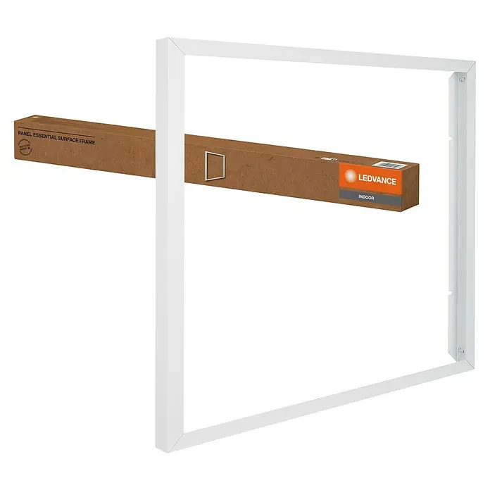 Ledvance LED-Panel Frame Essential - Weiß, Passend für: Osram Essential LED-Panel 60 x 60 cm - Produktverpackung für LEDVANCE Indoor Panel Essential Surface Frame. Karton in Braun mit Aufschrift.