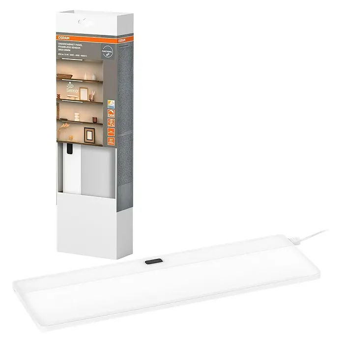 Osram LED-Unterbauleuchte - L x B x H: 30 x 10 x 0,8 cm, Lichtfarbe: Tageslichtweiß, 220 V - 240 V - Das Produkt ist eine schmale, weisse OSRAM Unterbauleuchte mit einem Bewegungssensor.
