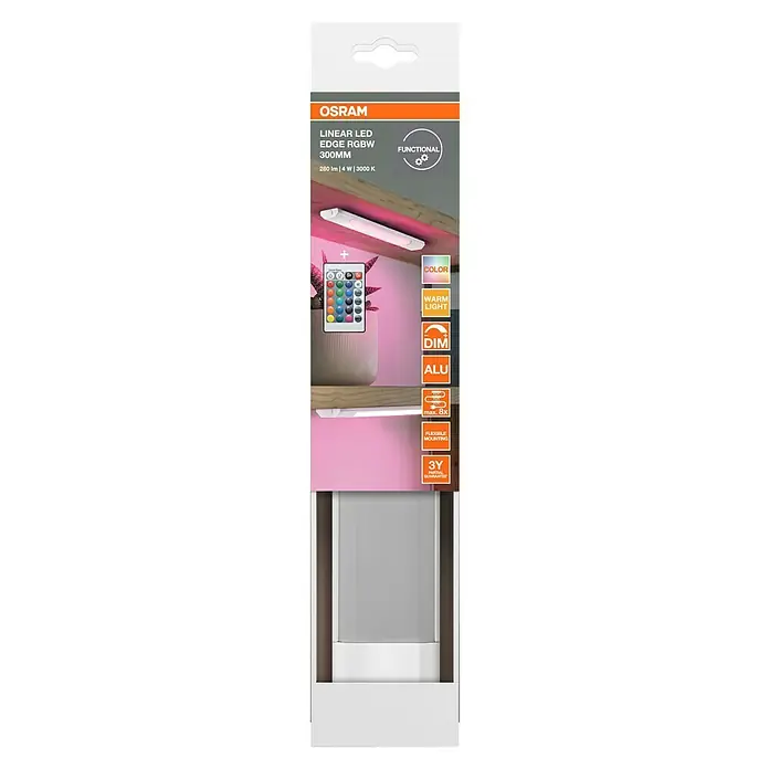 Osram LED-Unterbauleuchte Linear - L x B x H: 30 x 4,9 x 1,8 cm, Lichtfarbe: Warmweiß, 220 V - 240 V - Produktbild der Osram Linear LED EDGE RGBW 300MM Leuchte, mit Farbfunktion, Warmlicht und Dimmbarkeit für eine flexible Beleuchtung.