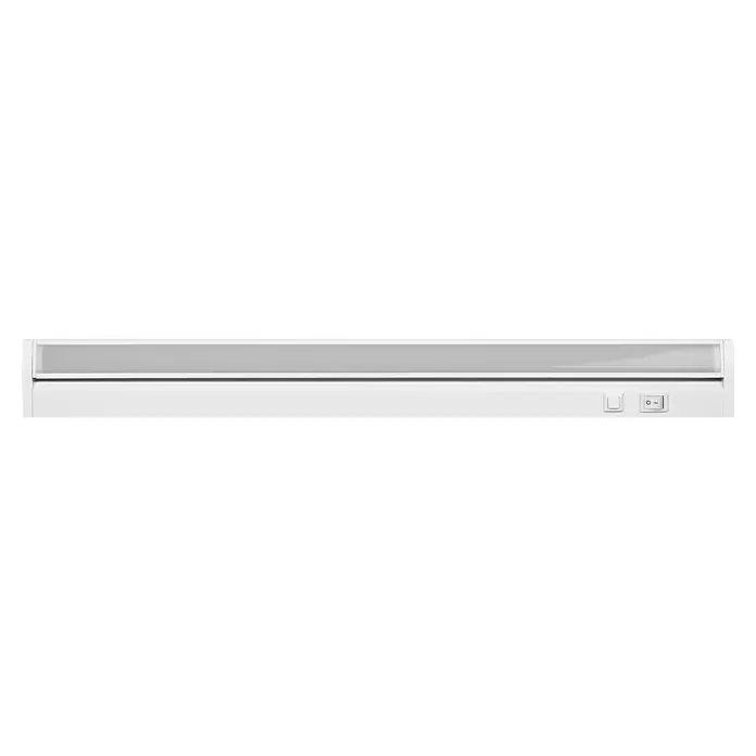 Osram LED-Unterbauleuchte Linear - L x B x H: 55,7 x 6 x 2,4 cm, Lichtfarbe: Tageslichtweiß, 220 V - 240 V, Weiß - Ein weißes Unterschranklicht mit einem Schalter. Die Beleuchtung ist hell und gleichmäßig, ideal für Arbeitsflächen.