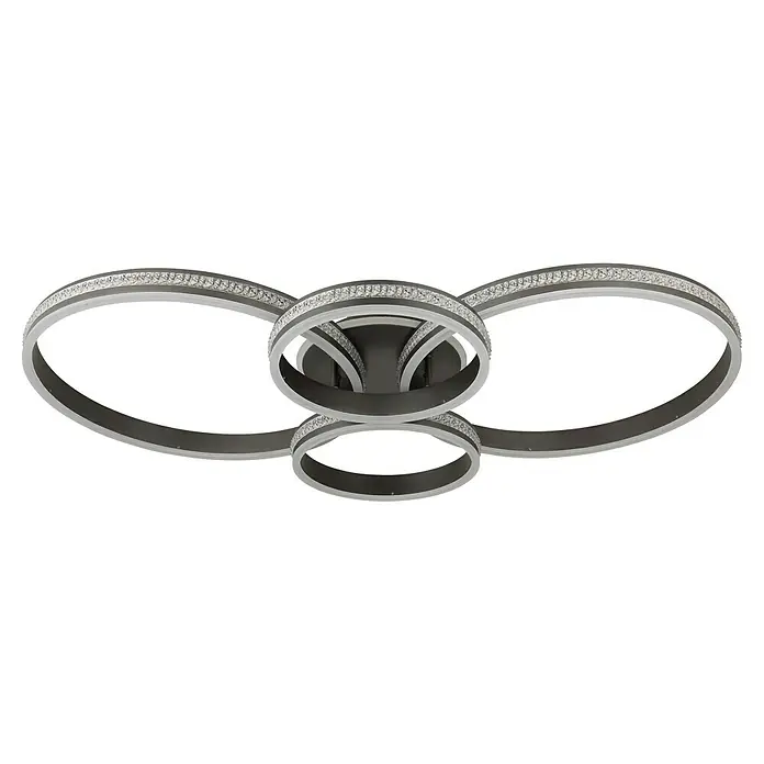 Globo LED-Deckenleuchte Grouni - 39 W, L x B x H: 106 x 60 x 13,7 cm, Titan, Neutralweiß - Elegante LED-Deckenleuchte mit mehreren Ringen und Kristallakzenten. Ein stilvolles Beleuchtungselement für jeden Raum.