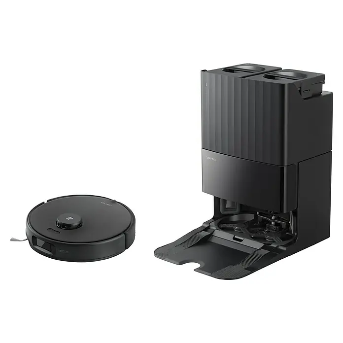 Roborock Saugwischroboter Qrevo Edge 5V1 Black - Saugkraft: 18.500 Pa, Akkulaufzeit: 180 min, Fassungsvermögen Roboter: 325 ml, Schwarz - Das Roborock S8 Pro Ultra Saugroboter-System in Schwarz mit seiner automatischen Reinigungsstation für ein müheloses Reinigungserlebnis.