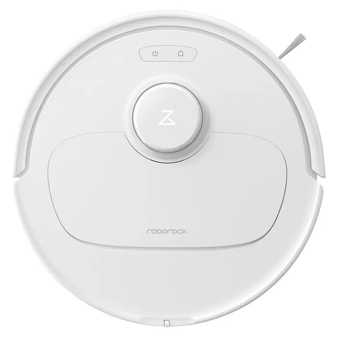 Roborock Saugwischroboter QR 598 White - Saugkraft: 8.000 Pa, Akkulaufzeit: 180 min, Fassungsvermögen Roboter: 330 ml, Weiß - Weißer Roborock Saugroboter in runder Form mit Bedienknöpfen und Markenlogo, ideal für die effiziente Reinigung Ihres Zuhauses.