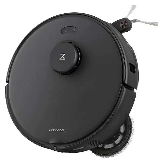 Roborock Saugwischroboter Qrevo Edge 5V1 Black - Saugkraft: 18.500 Pa, Akkulaufzeit: 180 min, Fassungsvermögen Roboter: 325 ml, Schwarz - Abbildung eines Roborock S8 Pro Ultra Staubsaugerroboters in elegantem Schwarz, der fortschrittliche Reinigungstechnologie vereint.