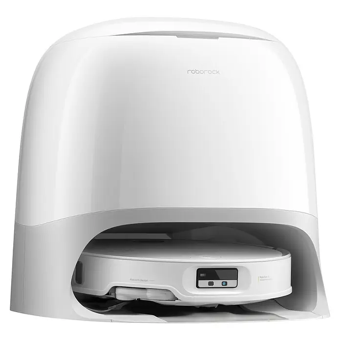 Roborock Saugwischroboter Qrevo CurvX White - Saugkraft: 22.000 Pa, Akkulaufzeit: 220 min, Fassungsvermögen Roboter: 330 ml - Der Roborock S8 Pro Ultra Saugroboter mit Reinigungsstation. Das Gerät ist in einem eleganten Weiß gehalten.