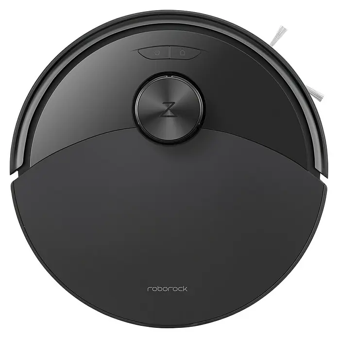 Roborock Saugwischroboter Q10 VF+ Black - Saugkraft: 10.000 Pa, Akkulaufzeit: 240 min, Fassungsvermögen Roboter: 350 ml, Schwarz - Nahaufnahme eines Roborock Saugroboters in Schwarz, der für die automatische Reinigung von Böden konzipiert ist.