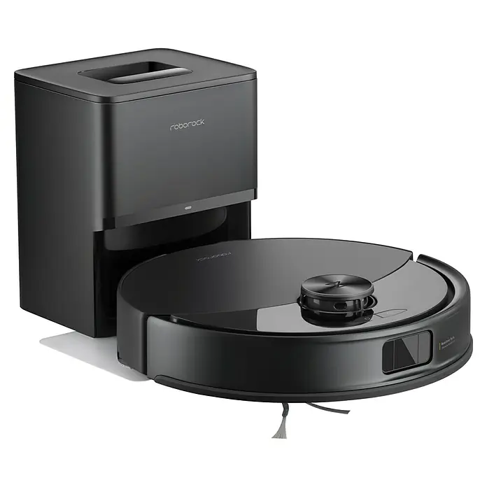 Roborock Saugwischroboter Q10 VF+ Black - Saugkraft: 10.000 Pa, Akkulaufzeit: 240 min, Fassungsvermögen Roboter: 350 ml, Schwarz - Abbildung eines Roborock S8 Pro Ultra Staubsaugerroboters mit seiner Dockingstation.