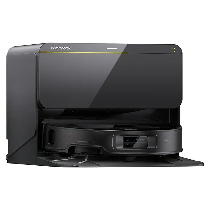 Roborock Saugwischroboter Saros Z70 R&D Black mit Wasseranschluss - Saugkraft: 22.000 Pa, Akkulaufzeit: 135 min, Fassungsvermögen Roboter: 350 ml, Schwarz - Das Roborock S8 MaxV Ultra Dock mit dem dazugehörigen Saugroboter. Das smarte Reinigungsgerät für ein sauberes Zuhause.