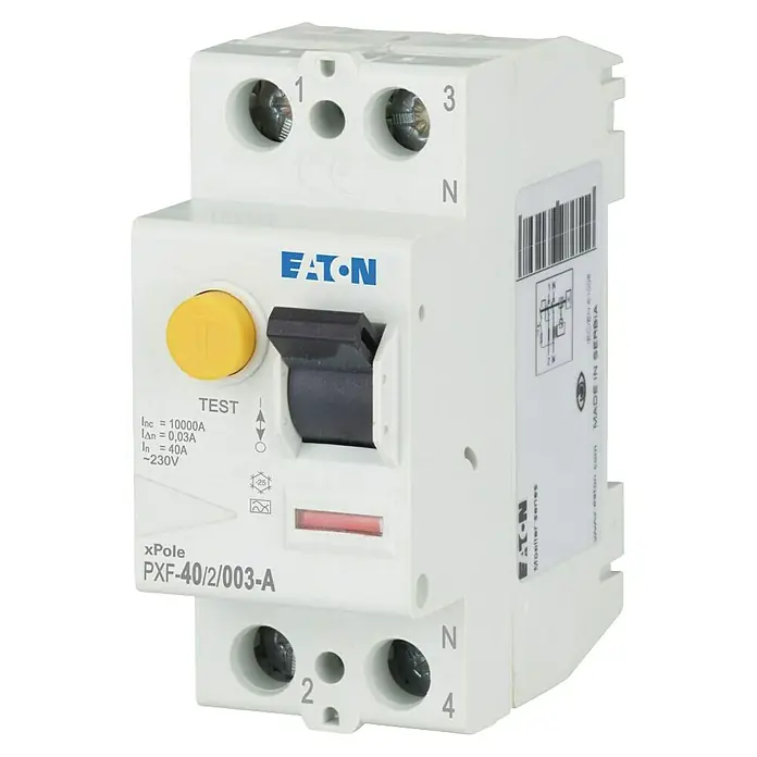 Eaton FI-Schutzschalter xPole PXF-40/2/003-A - 40 A, Bemessungsfehlerstrom: 30 mA, Polanzahl: 2 Stk. - Ein Eaton xPole Fehlerstrom-Schutzschalter (RCCB) PFX-40/2/003-A, der zuverlässigen Schutz vor elektrischen Schlägen und Bränden bietet.