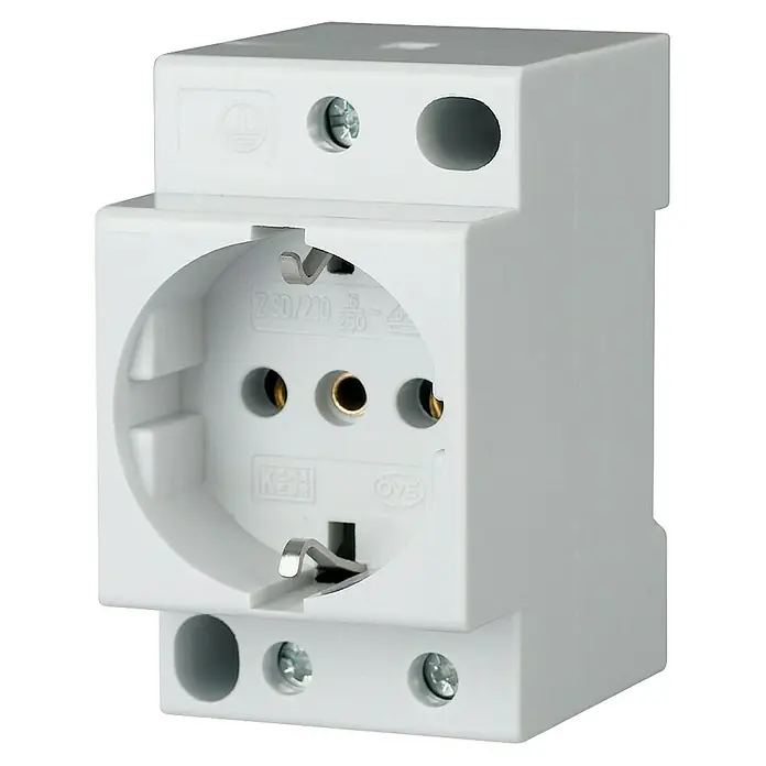 Eaton Modulare Schuko-Steckdose Z-SD230 - Kunststoff - Nahaufnahme einer weißen Schuko-Steckdose, die sich durch ihre robuste Bauweise und präzise gefertigten Kontakte auszeichnet.