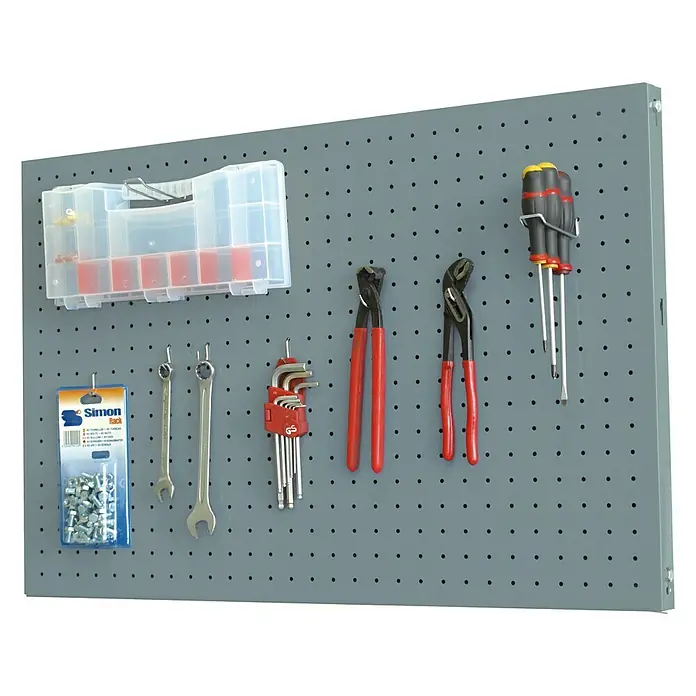 Simonrack Panelclick Lochwand - B x L: 60 x 90 cm - Werkzeugwand mit verschiedenen Werkzeugen wie Schraubenschlüssel, Zange und Schraubendreher. Perfekt für die Werkstattorganisation.