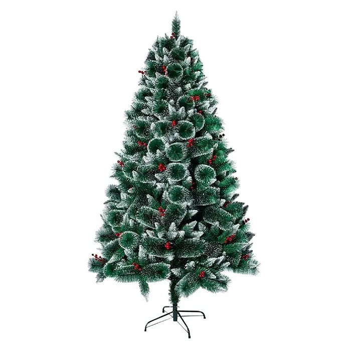 Árbol de Navidad artificial Montana - Altura: 150 cm, Verde - Árbol de Navidad artificial con nieve y bayas rojas, ideal para decoraciones festivas y un ambiente navideño cálido.